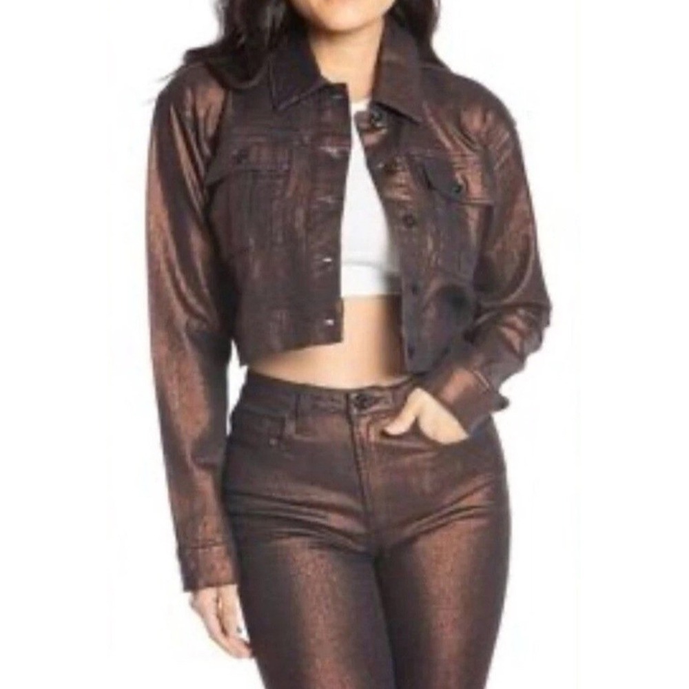 NWT Juicy Couture Purple Shimmer Metallic Bronze Cropped Jacket Women's XS